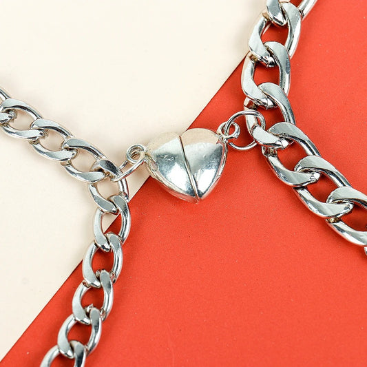 For Picks™ Silver Love Heart Magnet Bracelets - Couple Set